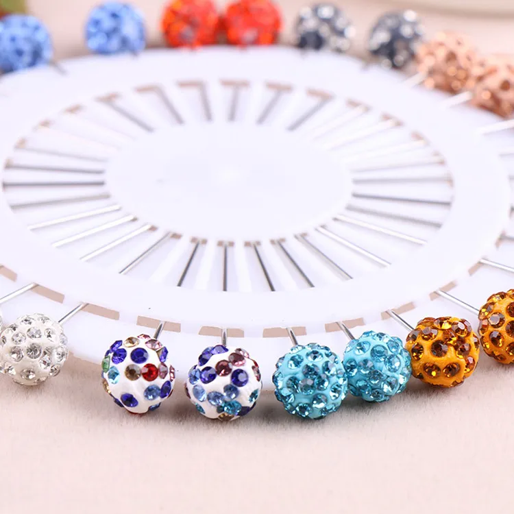 

Factory Direct Cheap 2019 Latest Design Safety Hijab Pins Ball Shaped Women Muslim Hijab Pins Crystal, Mixed colors