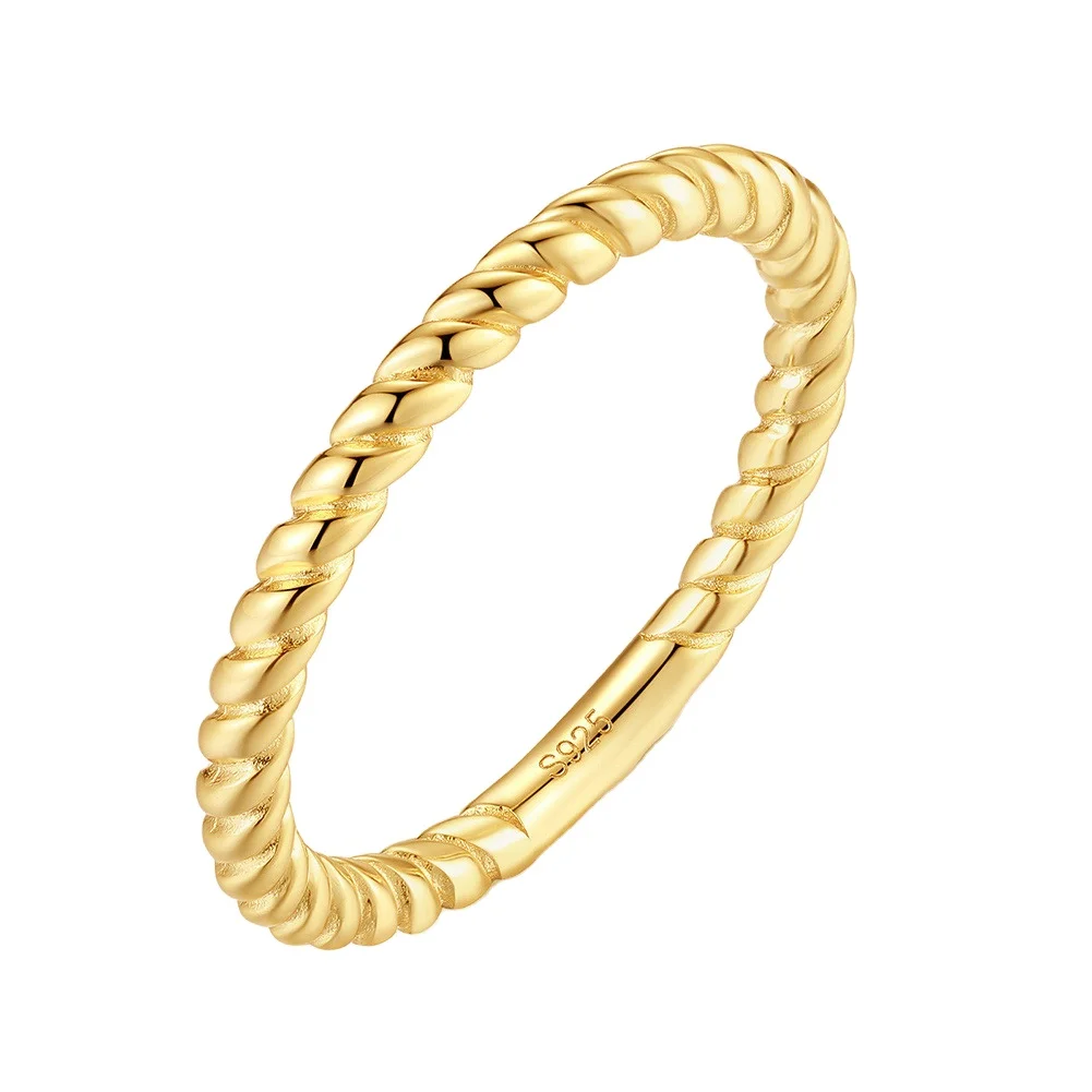 

Jiangyuan Thin 2mm 14K Gold Plated 925 Sterling Silver Twisted Rings Stackable Wedding Band for Women Girls