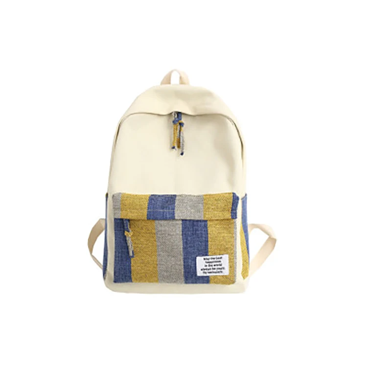 

wholesale quality fashion simple school striped large canvas backpack bag for girl