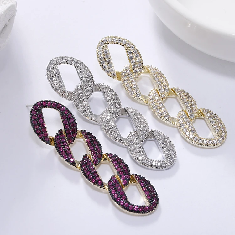 

New Design Connector Jewelry Earring Real Gold Plating Luxury Silver Needle Connect Circle Zircon Earring, Picture