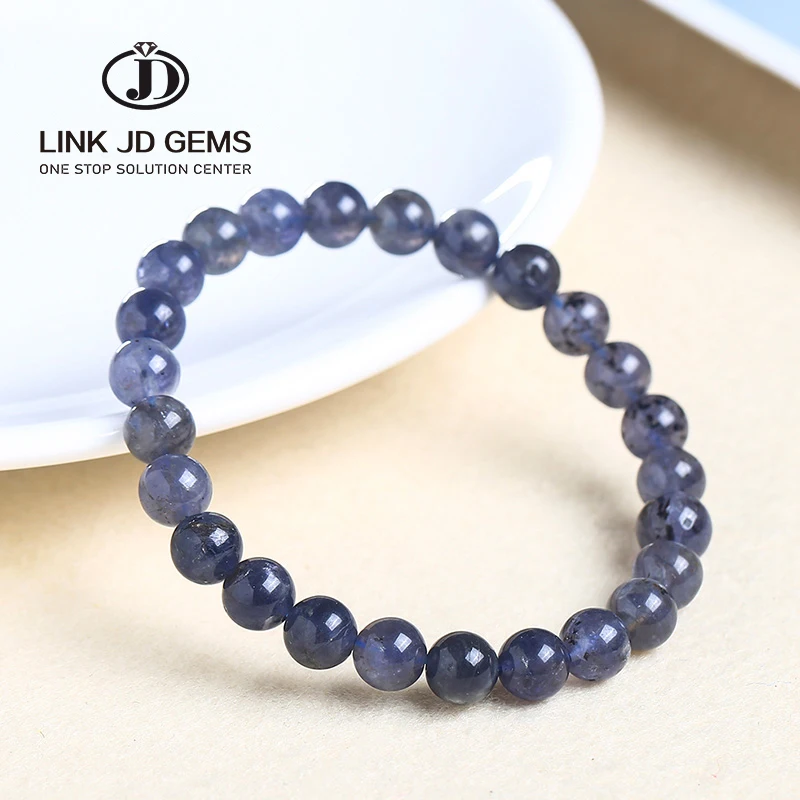 JD Natural Cordierite Lolite Stone Beads Genuine Semi-precious Sri Lanka Round Beads Bracelet 6 8 10MM For Jewelry Making DIY