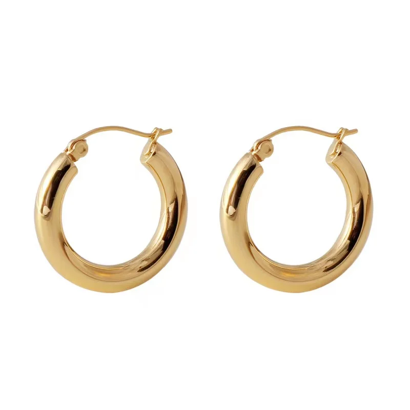 

INS fashion large stainless steel hoop earring 18k gold plated smooth ring earring wholesale versatile female ring earring