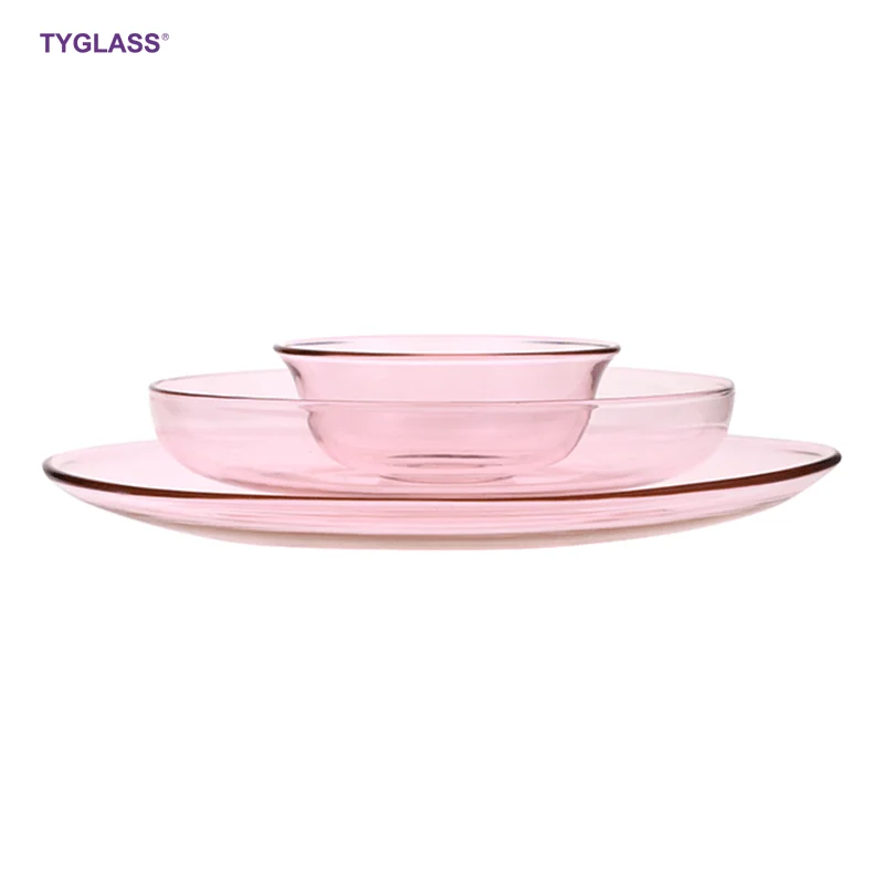 

Customize round color transparent glass plates of different sizes and colors for glass bowl set