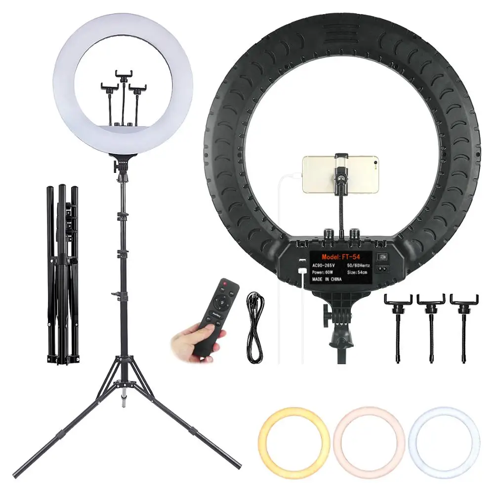 

FOSOTO FT-54 21 Inch Led Ring light Photography lamp 2700-6500K Ringlight With Tripod Stand And Remote For Youtube Makeup live, Black
