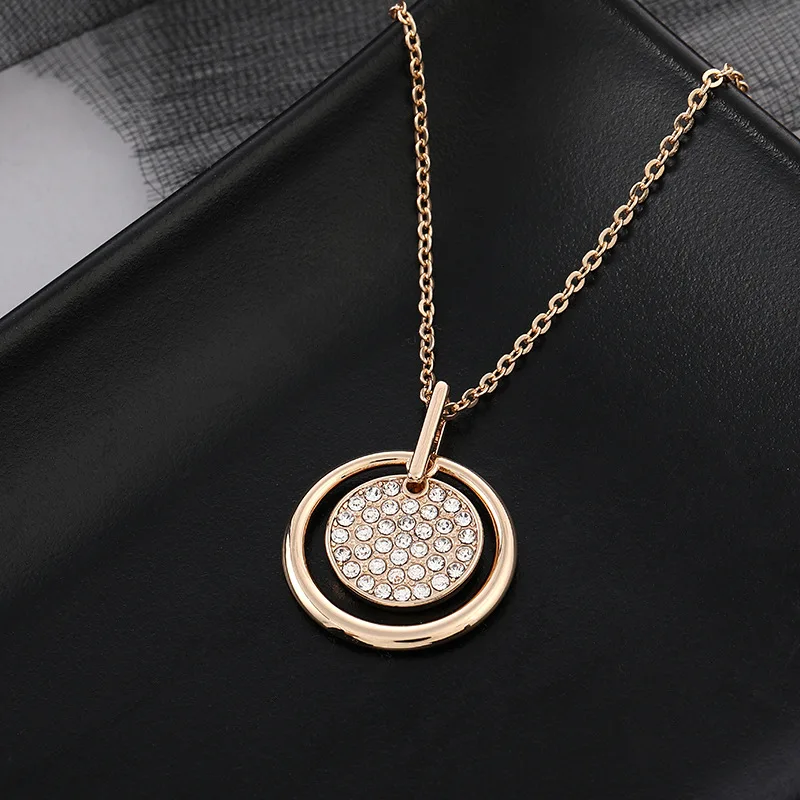 

Luxury Rose Gold Round Coin Necklace Stainless Steel Zircon Necklace Choker Clavicle Chain Collares Women Long Pendant Necklace