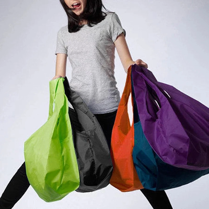 

1 Pieces Portable Folding Shopping Bag Large Polyester Bags Thick Foldable Waterproof Ripstop Shoulder Bag Handbag, 13 color
