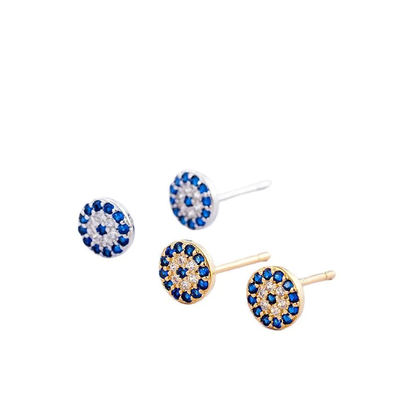 

925 Sterling Silver Gold Plated Blue Zircon Evil Eyes Earrings