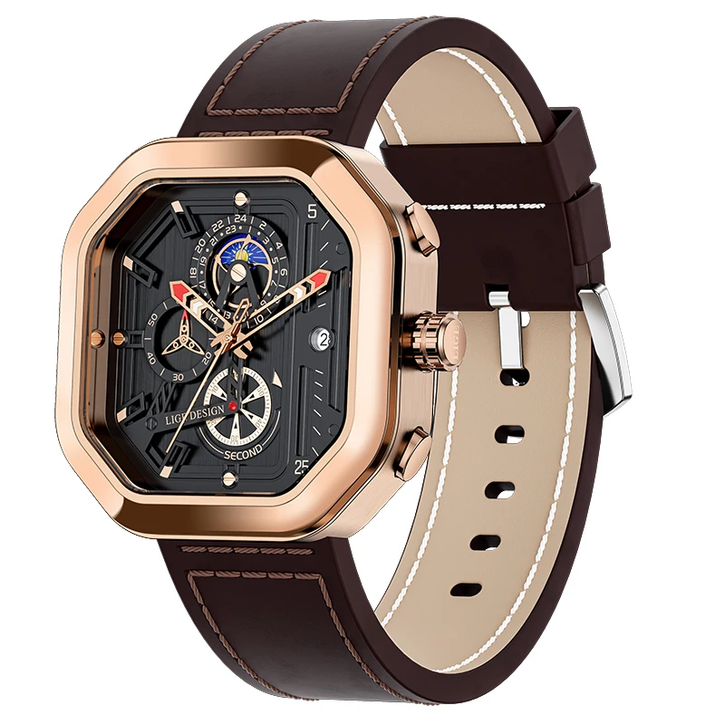 

New Arrival LIGE 8966 Men Quartz Wristwatch square luxury brand China brand Watch 24 Hours Moon Phase China brand OEM Watch