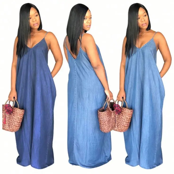 

ONLY Lowest Price Spaghetti Strap Plus Size Women Clothing Summer Dress Denim Dress