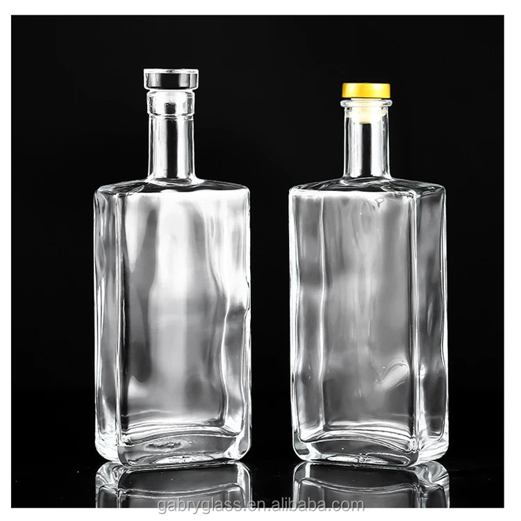 
Wholesale Logo Printing Clear 500ml 750ml Spirit Bottle Square 