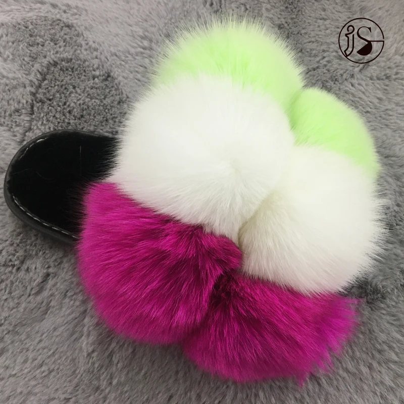 

Fashion Real Fox Fur slippers High quality Slides women Ladies slippers in stock, Picture
