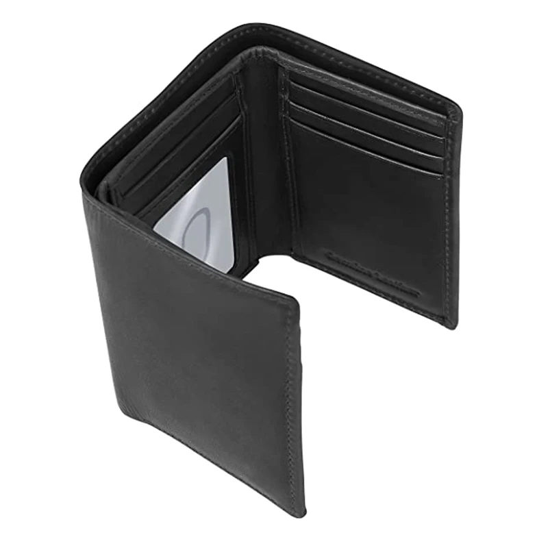

Wholesale Men Genuine Leather Slim Wallet Short Rfid Trifold Wallet with ID Window, As the picture or customized