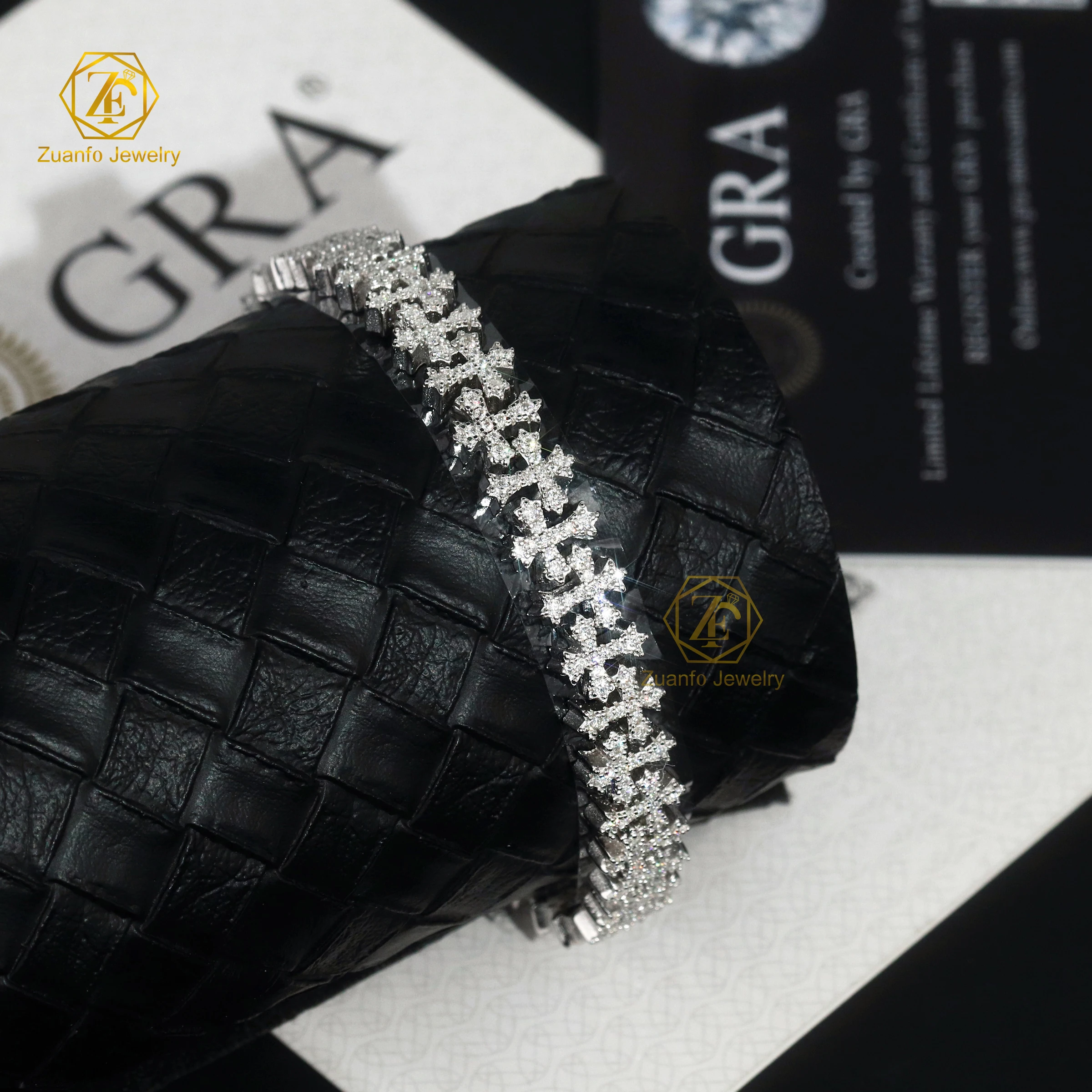 Rapper Jewelry Iced Out Cross Design Moissanite Cuban Chain Bracelet Hip Hop Bracelet 925 Silver Cuban Link Bracelet