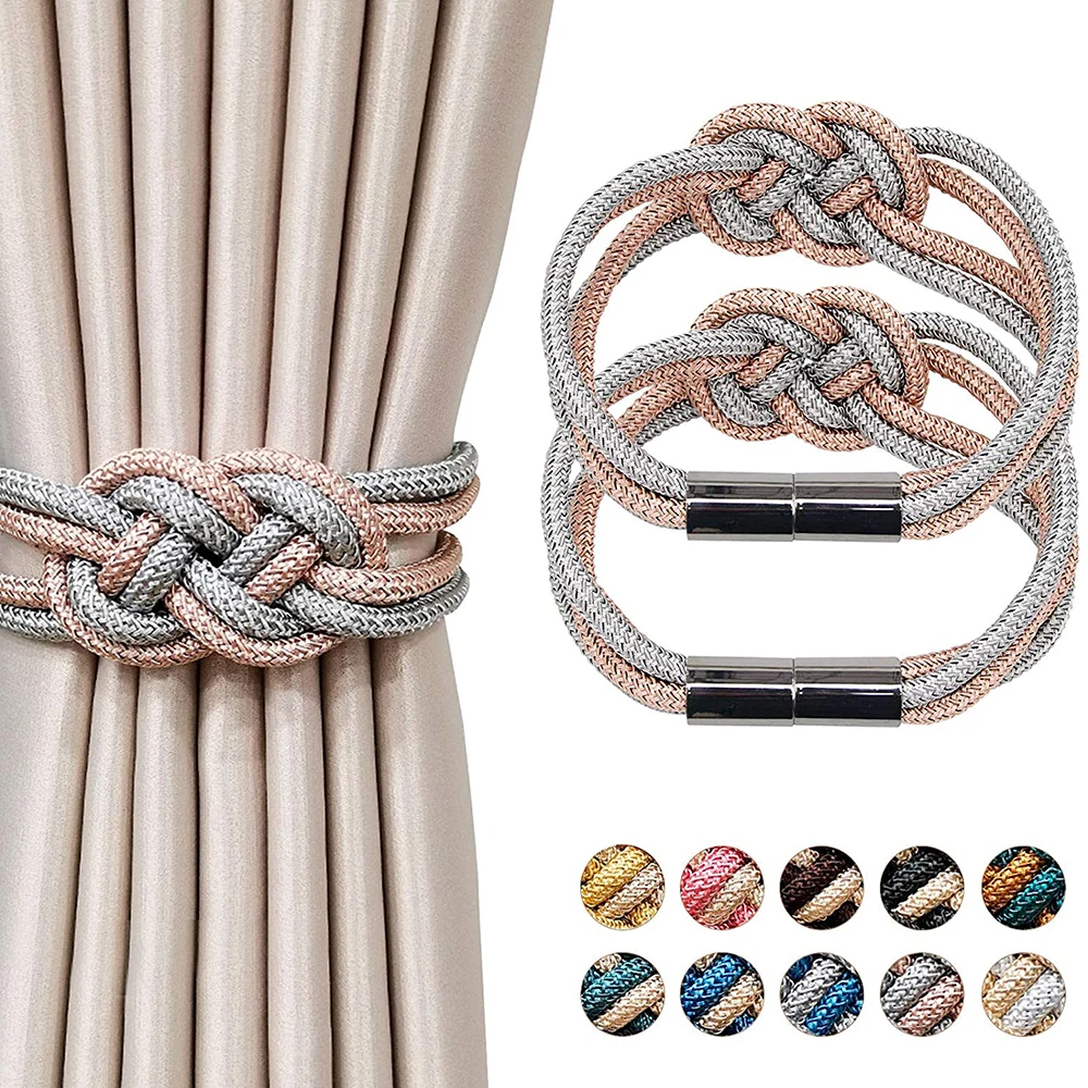 

1 PC Strong Magnetic Curtain Tiebacks curtain accessories Nordic Style Convenient Decorative Weave Rope Knot Tie Backs, As picture