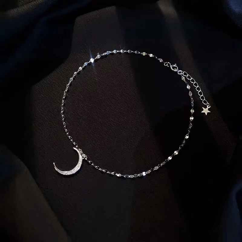 

New Silver Crystal Moon Anklet Diamond Silver Moon Pendants Ankle Anklet Bracelet, As pictue showed