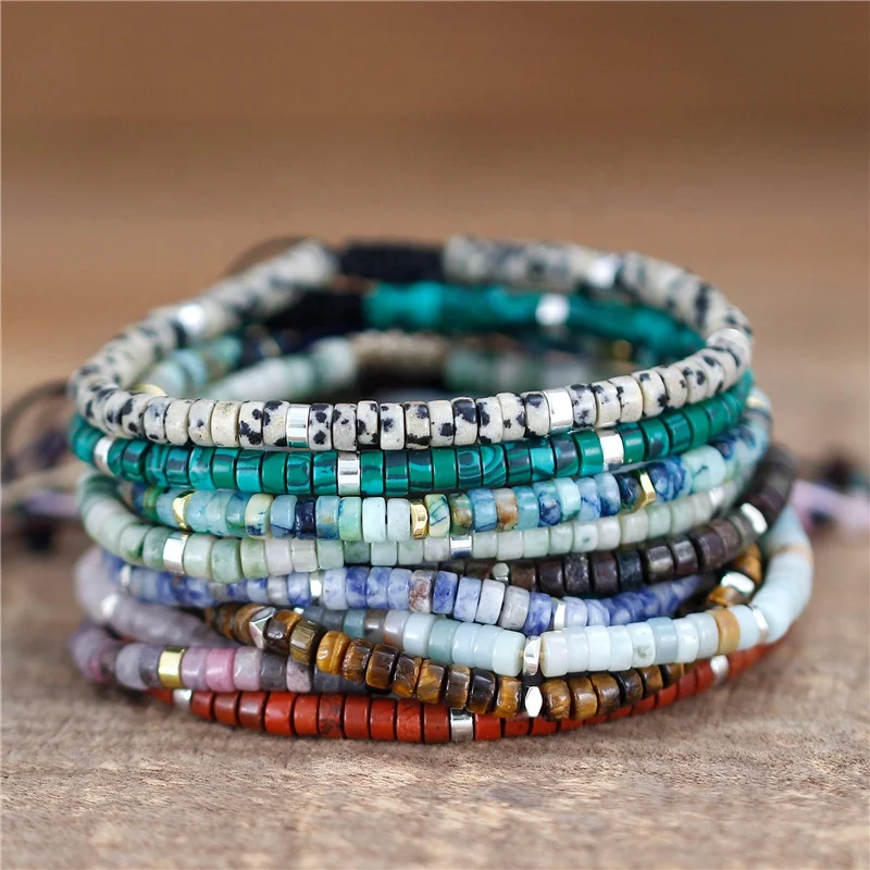 

61 Colors Bohemia 2x4mm Tile Natural Stone Beads Adjustable Bracelet Stretch Tibetan Gemstone Dainty Bracelets Women Wholesale