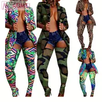 

W1184 new style colorful printed blazer long pantyhose club Pants 2 Piece Set Women Clothing