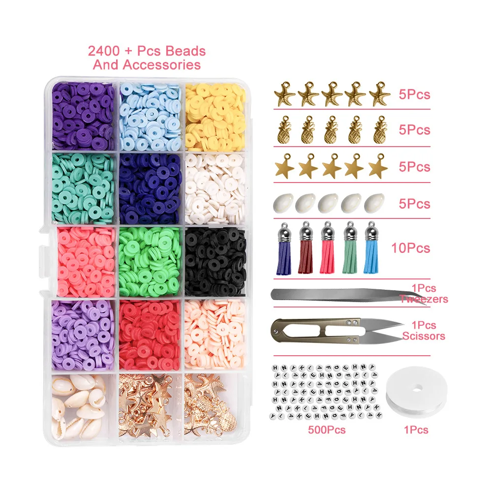 

Diy Bracelets 15 Lattice Box 6mm polymer Clay Beads Flat Round Beads Kit For Jewlery Making, Mix colors