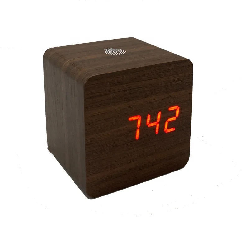 Wooden Cube Digital Led Automic Clock Light Desk Alarm