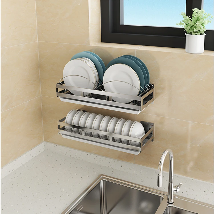 

304 Stainless Steel DIY Wall Mounted Dish Drying Rack Drainer Hanging Rack