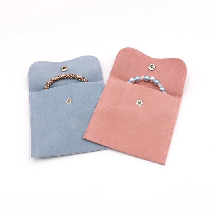 

Jewelry Box Packaging Pouches Envelope Shape Ultra Slim Button Flap Velvet Jewelry Bag Pouch, Gray, creamy white