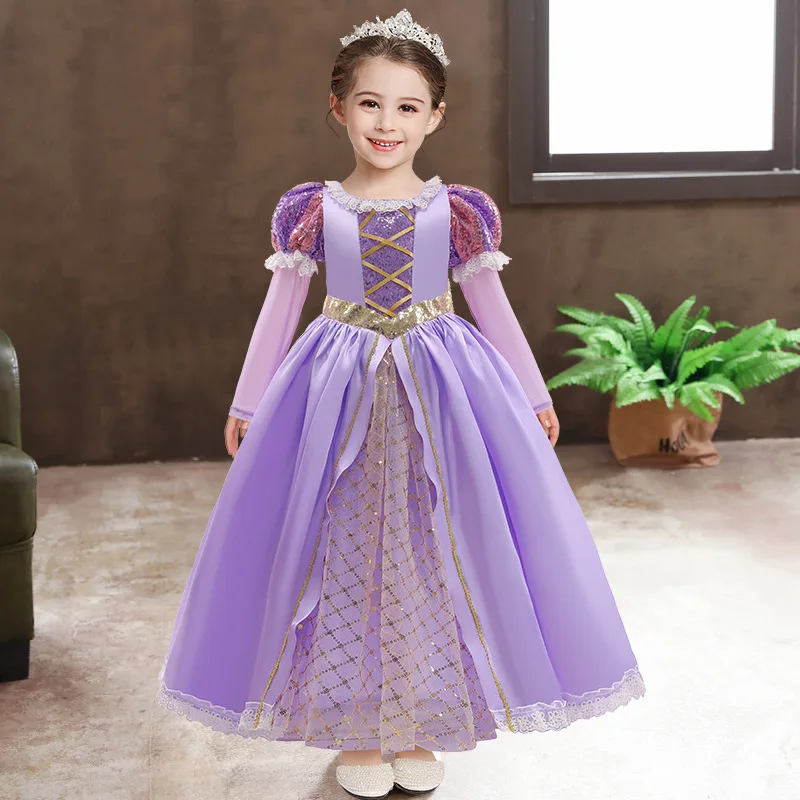 

MQATZ Girls Princess Sofia Dress Cosplay Costume Kids Sequins Sophia Layered Long Sleeves Child Carnival Halloween Party Dress