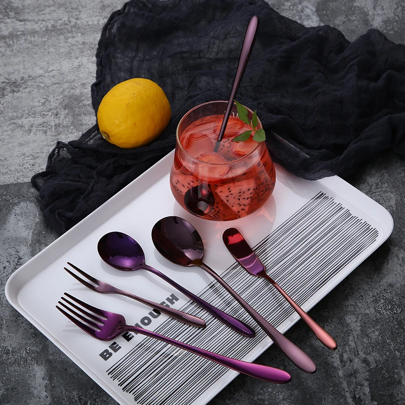 

Purple handle reusable flatware set stainless steel wedding fork knife spoon set