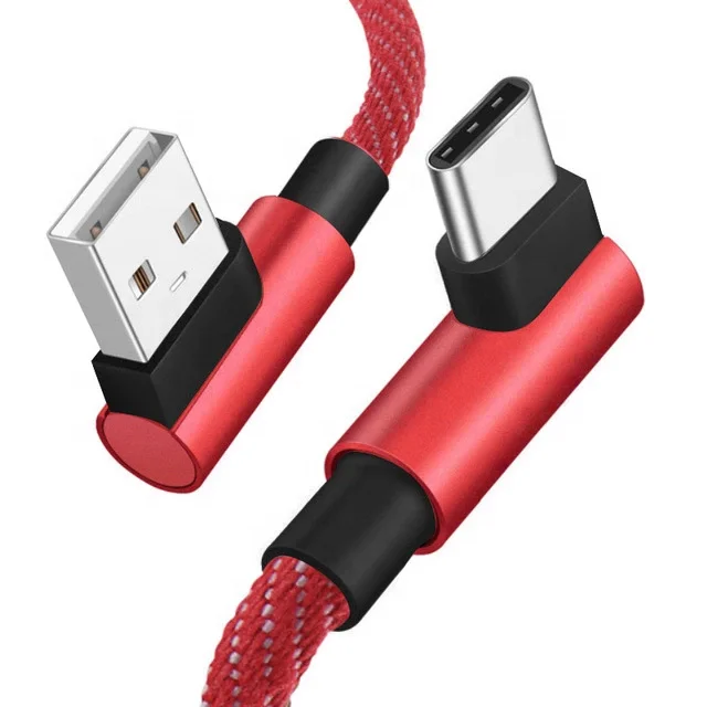 

1M 3ft 2M 6ft Phone Charger Cable 90 degree Fast charging Elbow USB Cable Black Red Blue For Lightning Type C Micro