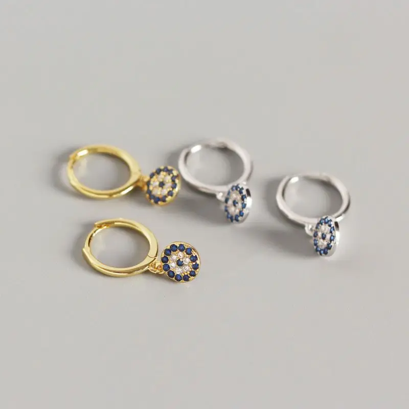 

925 sterling silver charm jewelry cz Zircon stones micro pave 18k plated gold stud evil eye earrings, Gold plated, white gold plated