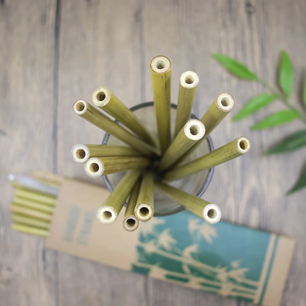 

Natural Bamboo Straws Reusable Straws Bulk Custom Logo Bamboo Drinking Straws, Green, yellow