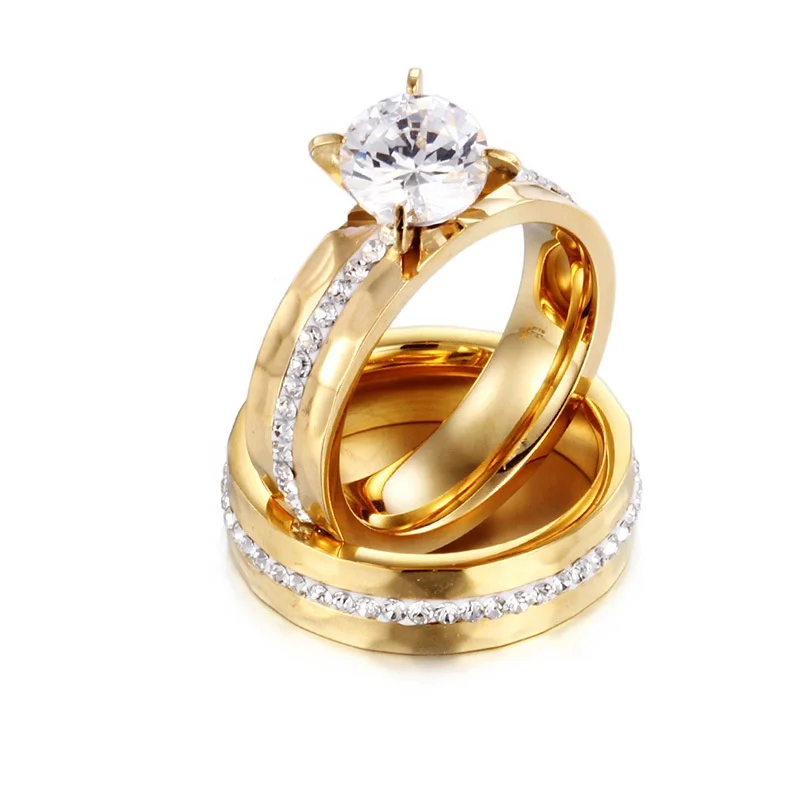 

European and American fashion wedding rings gold 18k couple rings Men Women diamond wedding ring set, Picture shows