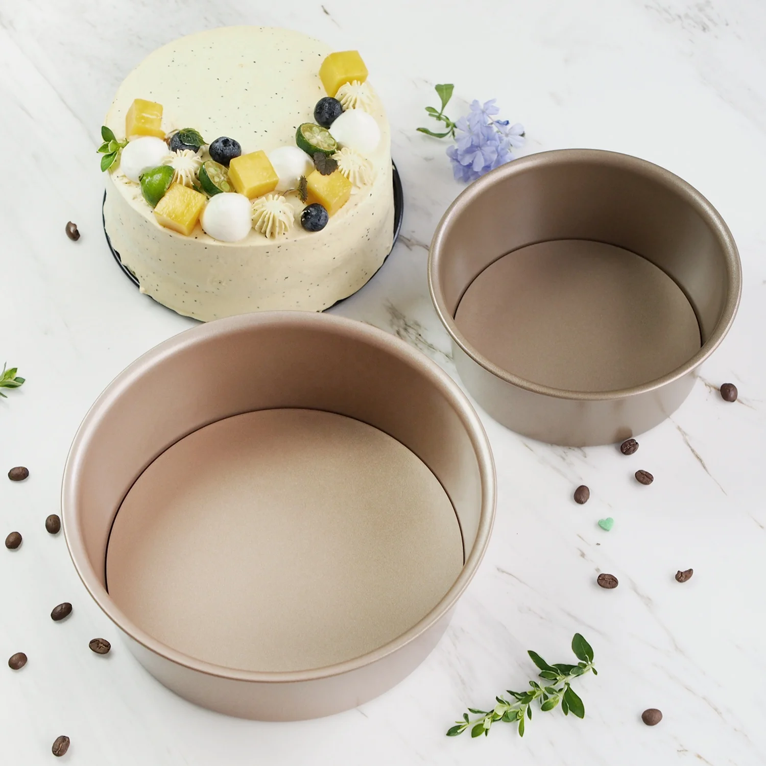 

Nonsitck  Quick Release Gold round Baking Cake Pan With Removable Bottom.Wholesale Bakeware Tools