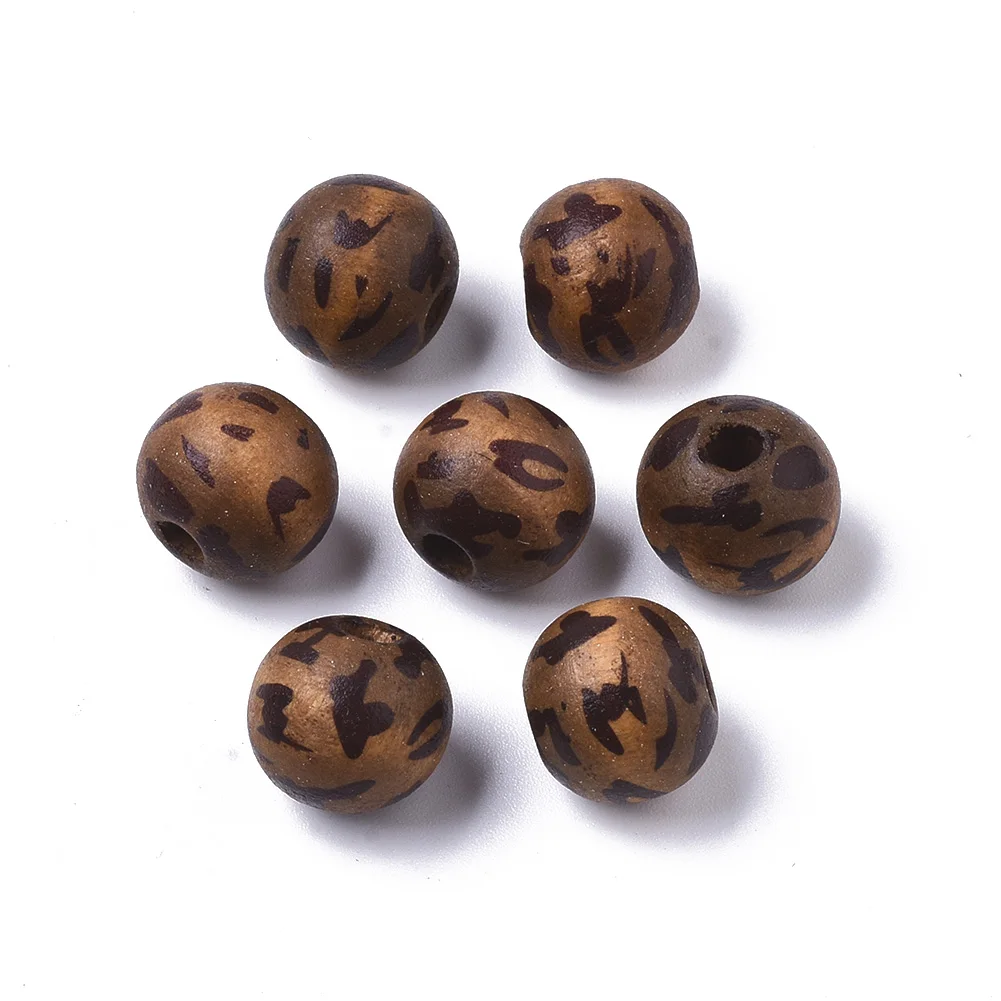 

PandaHall 12mm Leopard Print Pattern Dyed Natural Painted Wood Beads