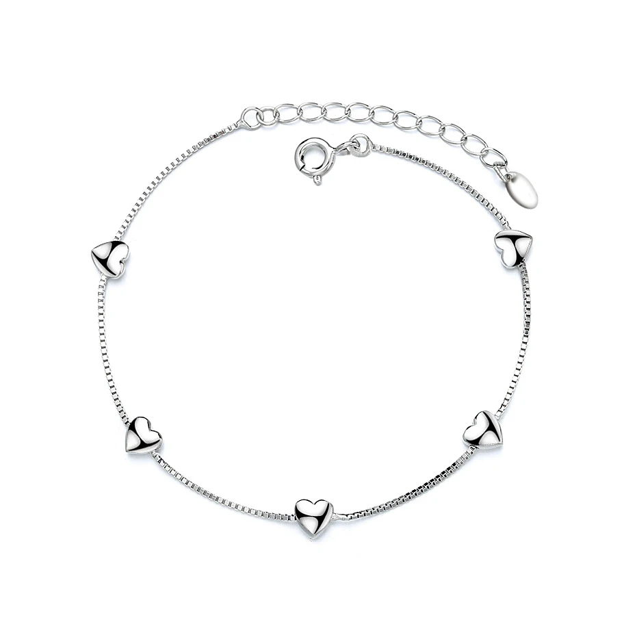 Korean Bracelets Sterling Silver S925 personality Simple Glossy Heart-shaped Box chain Women's Bracelet jewelry