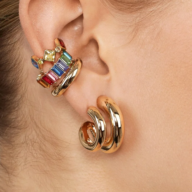 

Hyperbole Fashion Gold Color U Shape Stud Earrings Half Circle Earring Double Layer Snail Earring