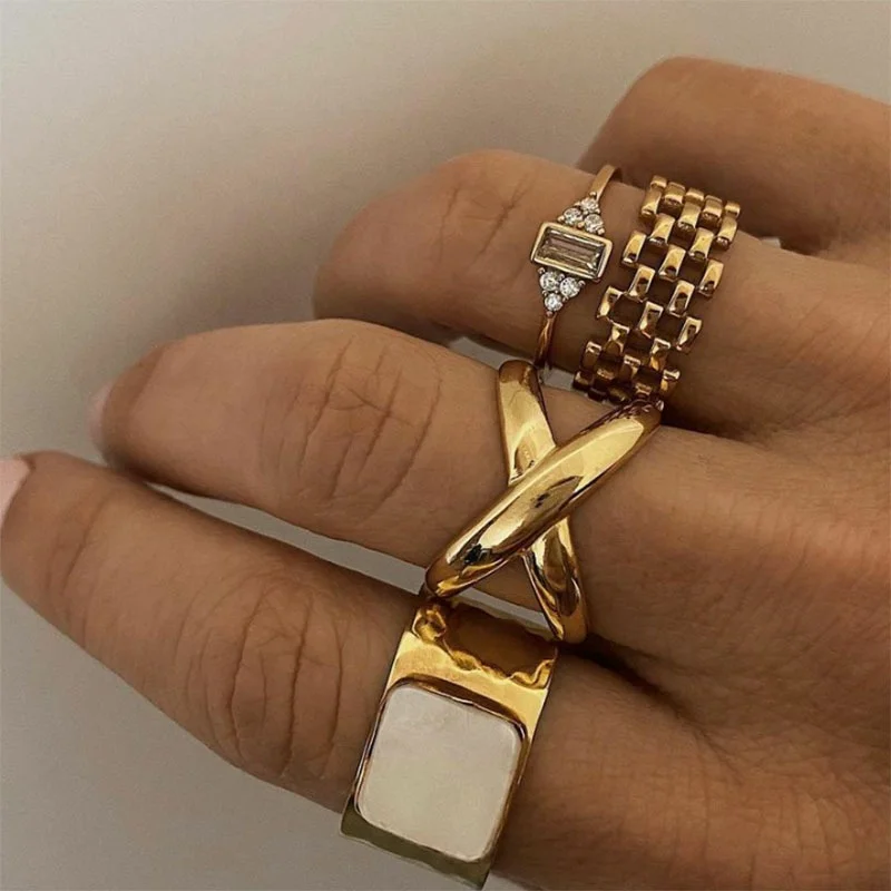 

Ins Hot High End Cross Stainless Steel Rings Open Rings for Women Trendy Jewelry