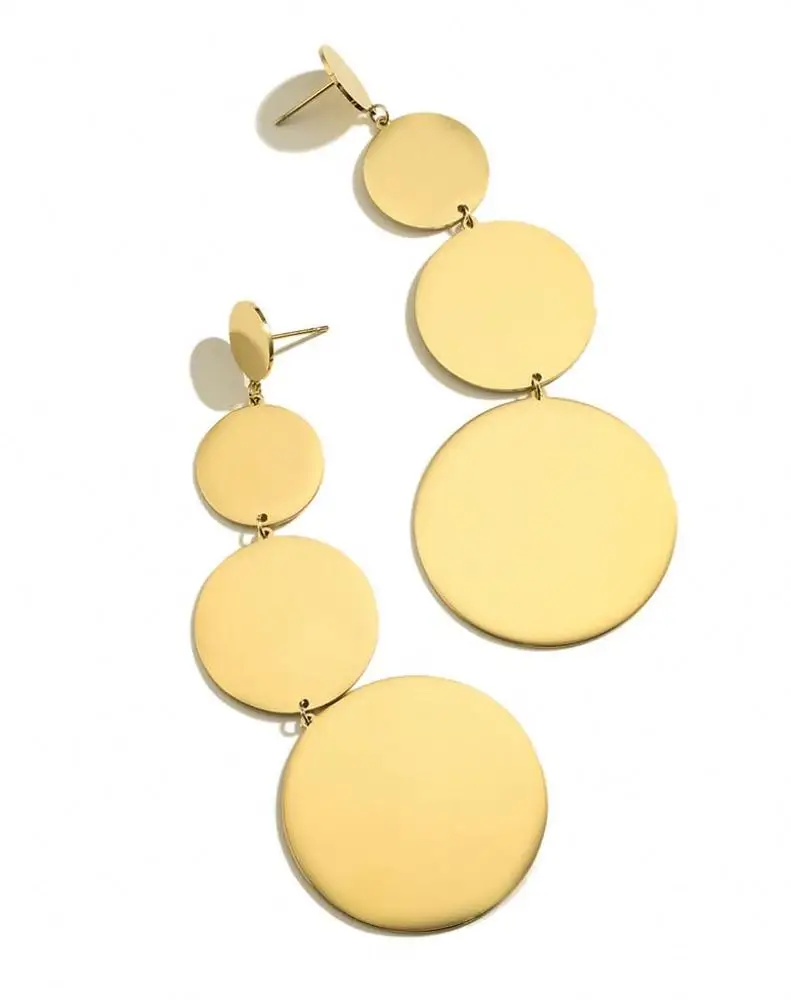 

Exaggerated Fashion Multiple Round Disc Long Trim Big Hoop Earrings Stainless Steel, Gold color