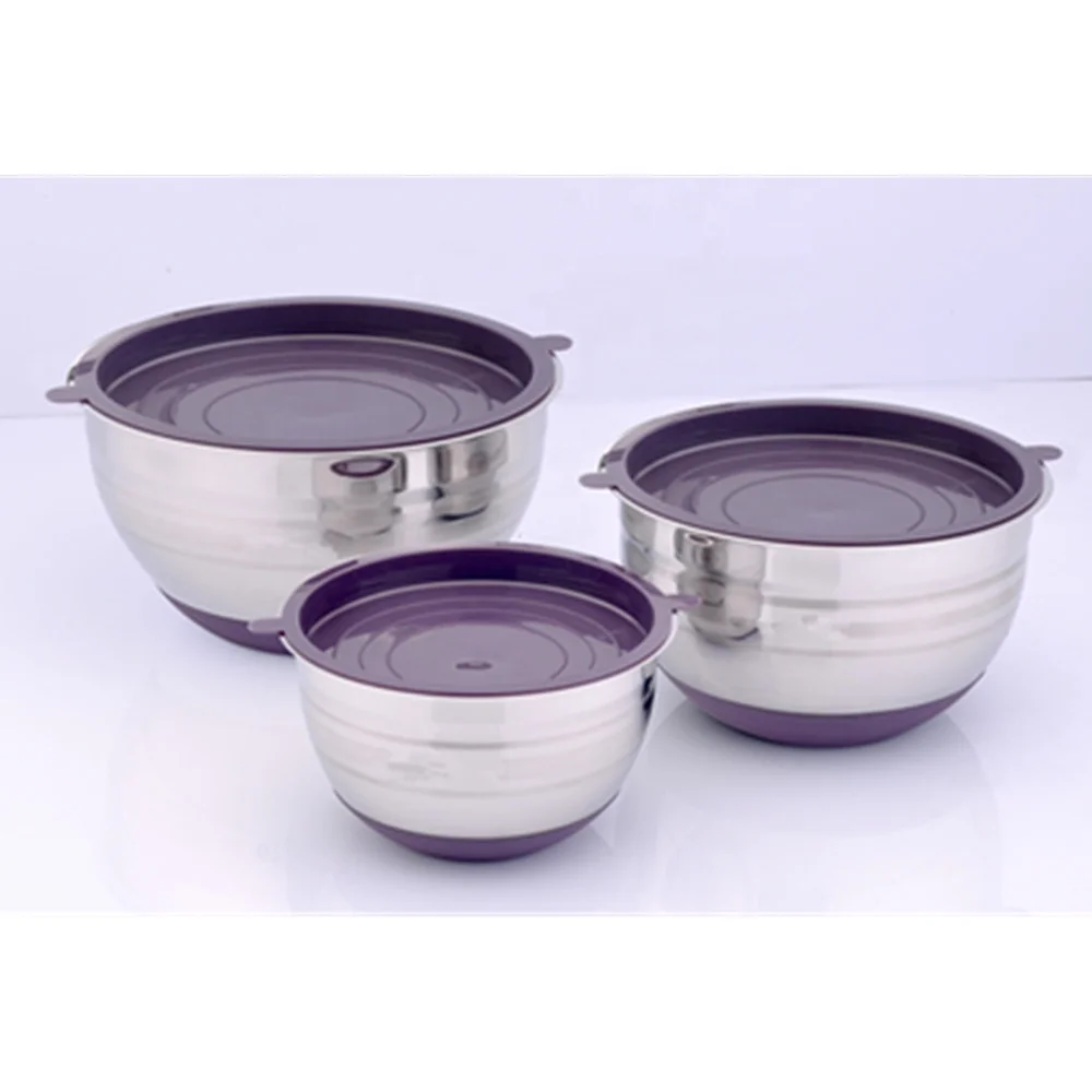 
3QT high quality stainless steel mixing bowl with non slipping silicone bottom and stainless steel handle 