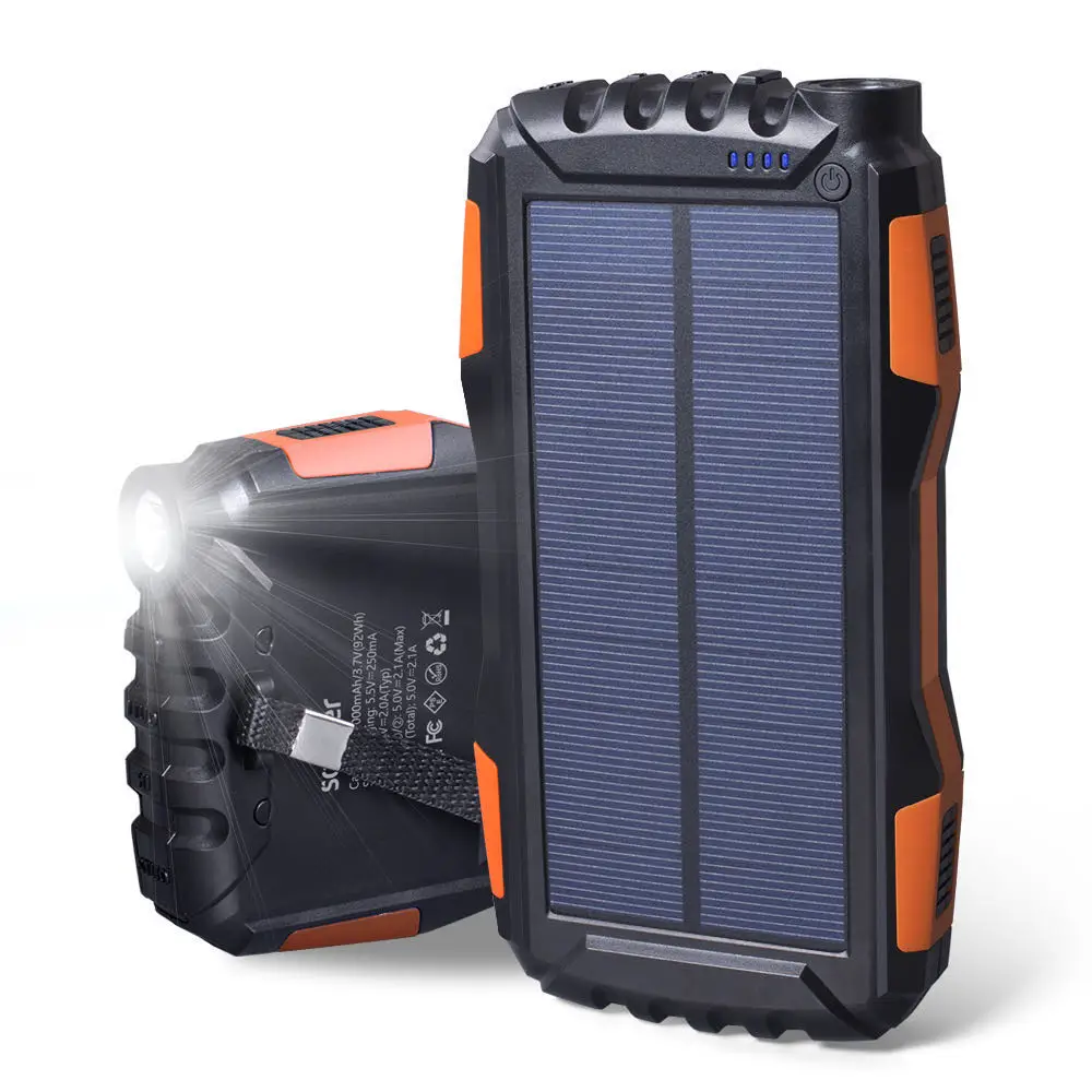 

Outdoor Portable 25000mah powerbank solar mobile Waterproof charger solar power bank 25000mah portable module mobile power banks