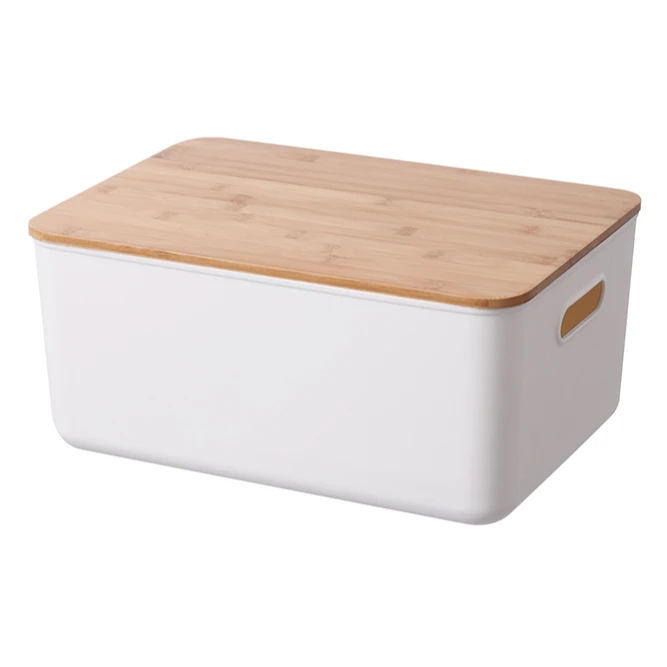 

Bamboo cover Bamboo lids Plastic Storage Basket plastic storage bins for use in kitchen, pantry, living room, and more bamboo