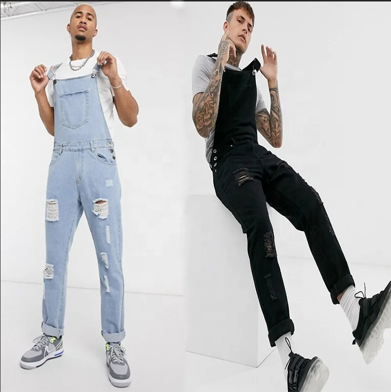 

XLL High street fall fashion male washed denim suspenders jumpsuit ripped overalls for mens jeans 2021, As picture or customized color