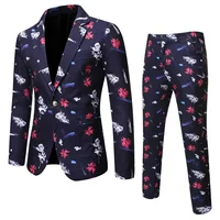 

Mens Polyester Suit set Daily Europe and America Style Turn Down Collar Slim Type Full Sleeve Print