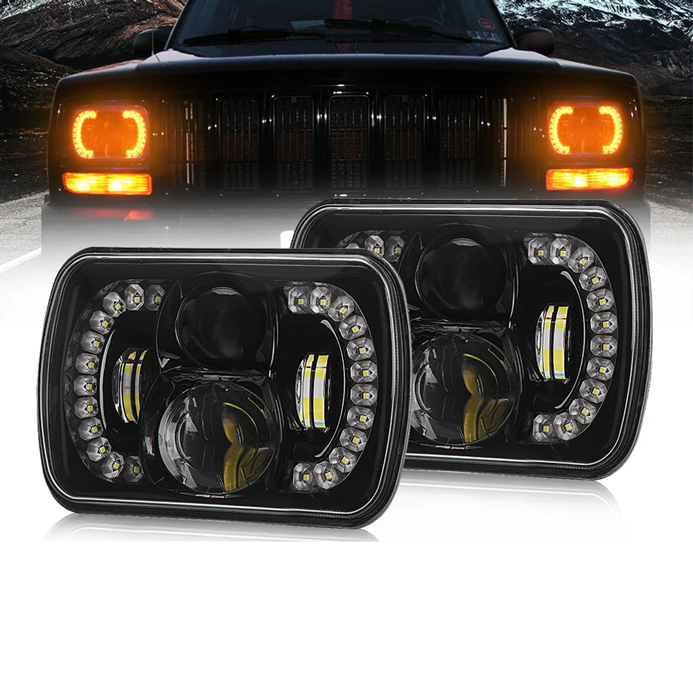 

High Quality 5X7 Inch 7X6" LED Halo Headlight Rectangular Headlamp for Jeep Wrangler YJ XJ Toyota GMC Trucks H6054 H5054 H6054LL