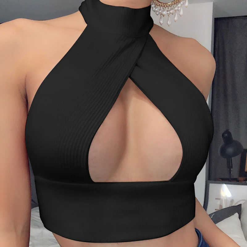 

Women's High Elastic Vest Summer Fashion Slim Solid Color Sexy Open Back Wrap Top, Picture color