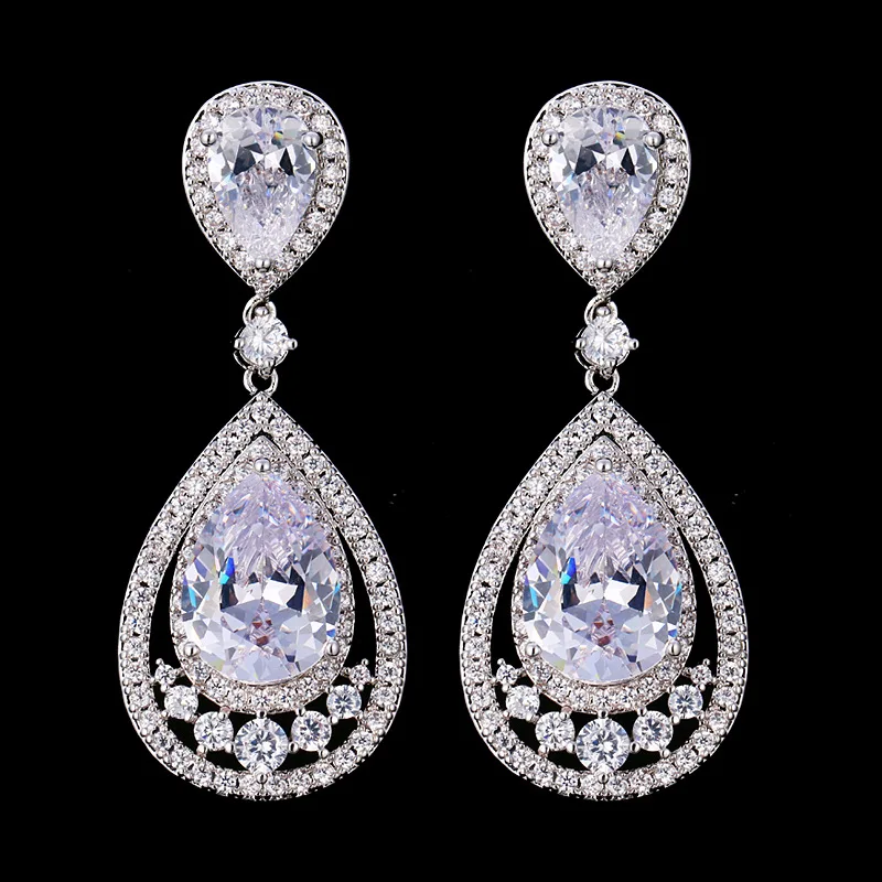 

ROMANTIC Shiny Crystal Zircon Dangle Rhinestone Bridal Drop Wedding Earrings