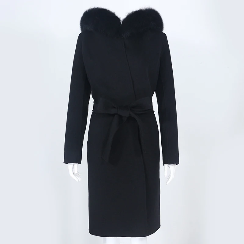 

OFTBUY 2021 Real Fur Coat Winter Jacket Women Natural Fox Fur Collar Hooded Cashmere Wool Blends Long Outerwear Lady Streetwear