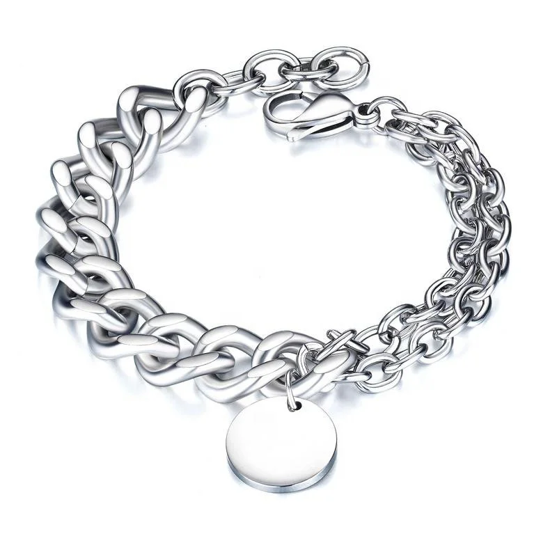 

316L Stainless Steel Jewelry With Round Card Thick Men Chain Bracelet, White
