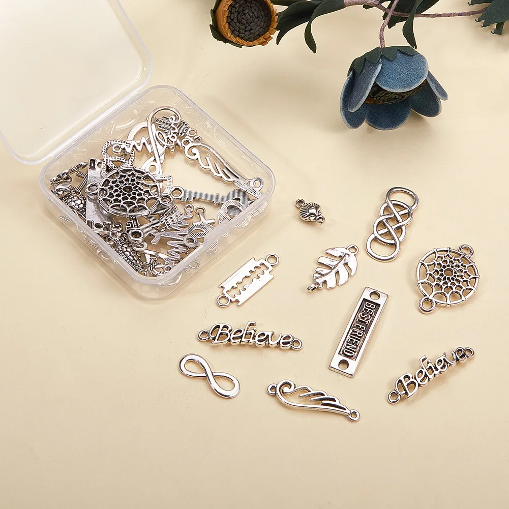 

Wholesale Silver Connector Pendant Mixed Shape Boxed Handmade Retro Alloy Diy Jewelry Accessories