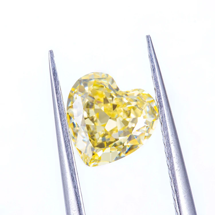 

High quality CZ cubic zircon fancy vivid yellow heart shape synthetic diamond loose gemstone price per carat