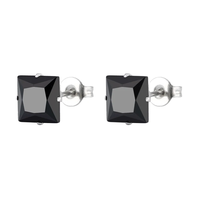 

Titanium steel stainless steel four claws inlaid 8mm square color zircon fine needle earrings female jewelry, Purple